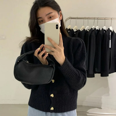 Biyaby Sweet Heart Buttons Pulover Kaput Ženski Jesen Zima Nježni stil Jednobojni pleteni kardigani Ženska korejska široka kratka jakna