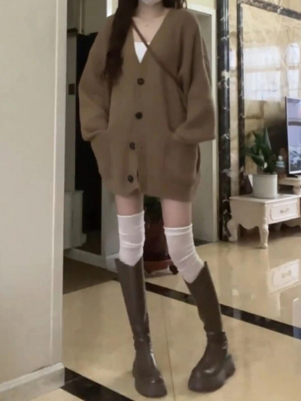 Kardigan Žene Široka Jednostavna Gornja odjeća Jesen Toplo pletenje Dizajn Džepovi Slobodno vrijeme Korejski stil Raznovrsna elegantna Nježna studentica