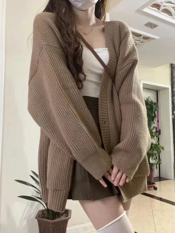 Kardigan Žene Široka Jednostavna Gornja odjeća Jesen Toplo pletenje Dizajn Džepovi Slobodno vrijeme Korejski stil Raznovrsna elegantna Nježna studentica