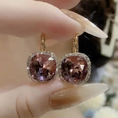 Moderni kvadrātveida formas auskari Luksusa purpursarkani kristāla auskari Eleganti sieviešu piekaramie auskari Jauki kāzu ballītes rotaslietas dāvanas