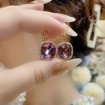 Модерни обеци с квадратна форма Луксозни лилави кристални обеци Елегантни женски висящи обеци Хубави бижута за сватбено тържество Подаръци