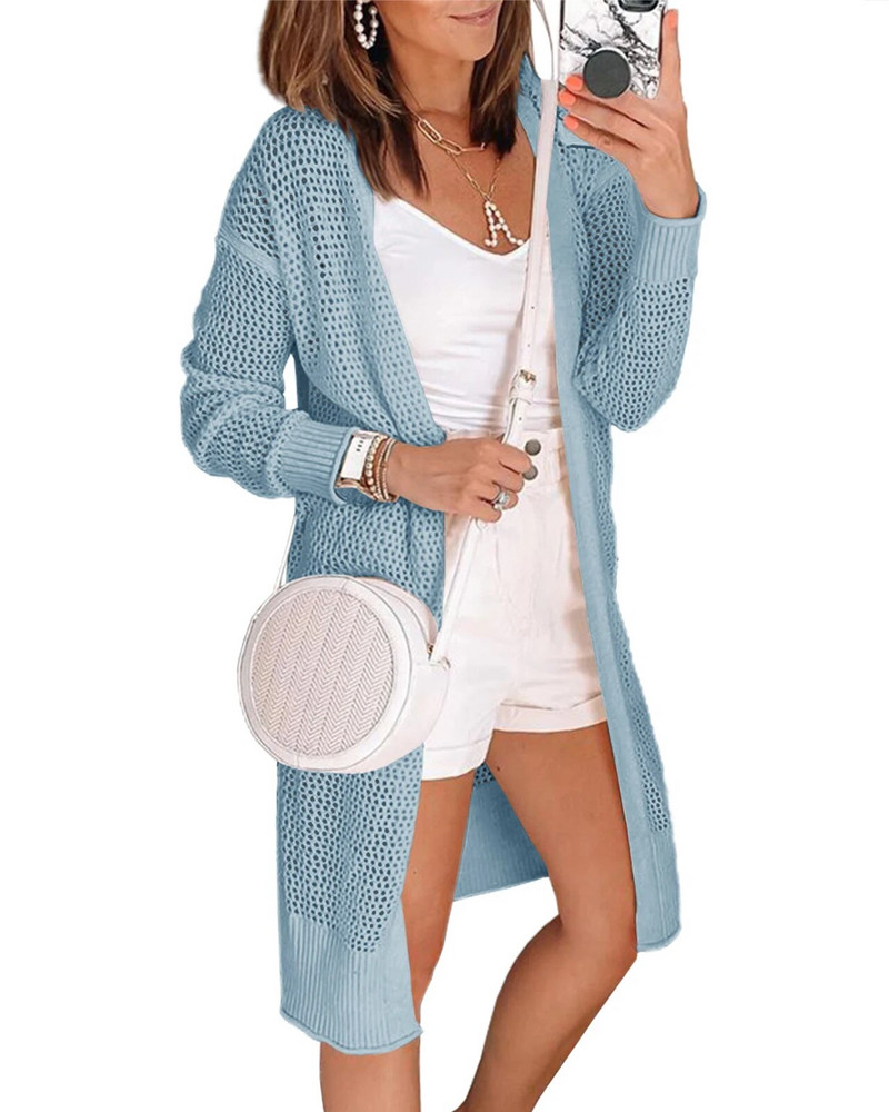 Ženski otvoreni prednji pleteni prozirni kardigani Ljetni boho lagani kimono dugi pulover