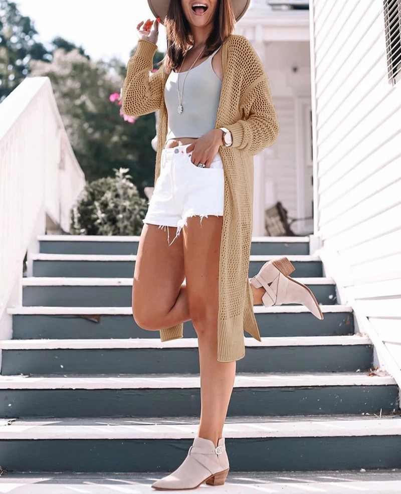 Ženski otvoreni prednji pleteni prozirni kardigani Ljetni boho lagani kimono dugi pulover