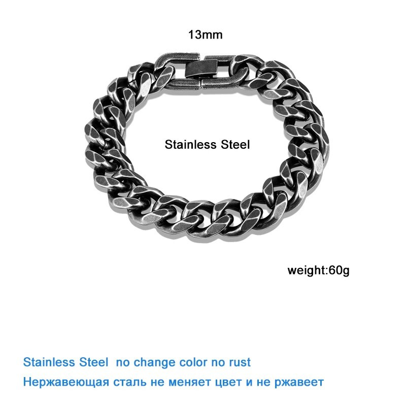 13 mm vintage must meeste käevõru roostevabast terasest äärekivi Kuuba lülikett Hiphop trendikas käsitsi valmistatud ehete hulgimüük poiss-sõpradele kingitused