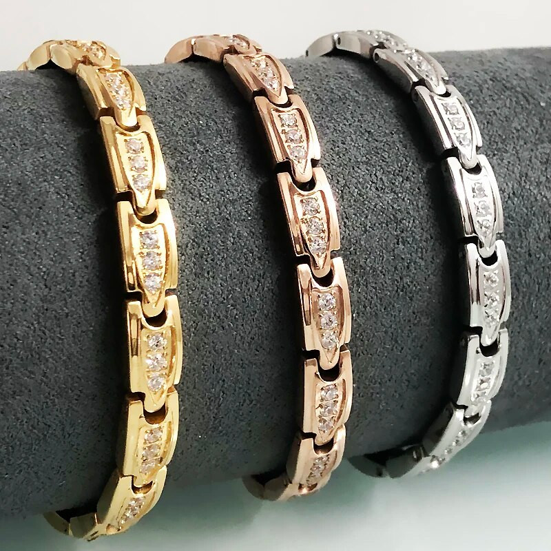 Zdrava narukvica za djevojke s magnetskom terapijom germanijem Narukvica za zapešće od kubnog cirkonija od ružičastog zlata za žene