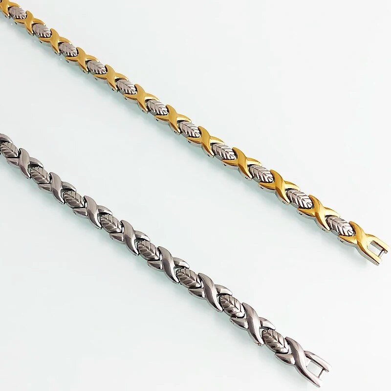 Sidabrinės spalvos lapai formuoja nerūdijančio plieno apyrankes vyrams Moterų nauda sveikatai 4 viename stiprios magnetinės terapijos rankų apyrankės