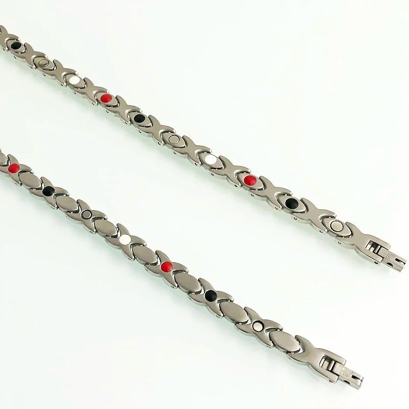 Sidabrinės spalvos lapai formuoja nerūdijančio plieno apyrankes vyrams Moterų nauda sveikatai 4 viename stiprios magnetinės terapijos rankų apyrankės