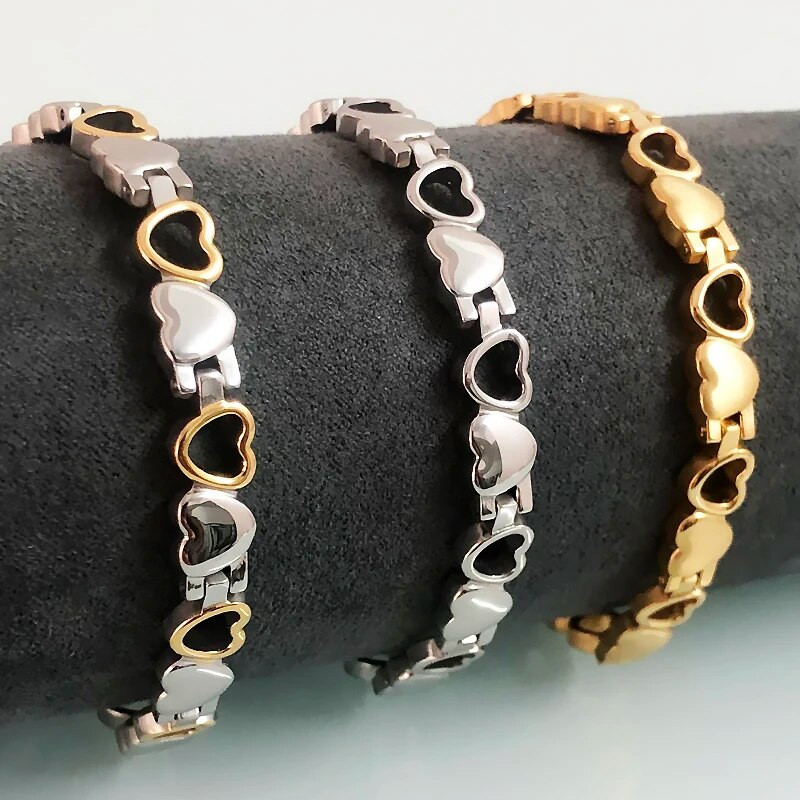 Veselības aprūpe Magnētiskā rokassprādze Apzeltīta nerūsējošā tērauda sirds formas rokassprādzes Sievietēm Sieviešu rotaslietas Meiteņu dzimšanas dienas dāvanas