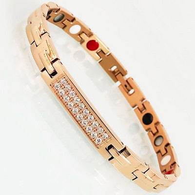 Zdravstvena njega 4 u 1 narukvica za magnetsku terapiju Narukvice za ruke od ružičastog zlata od nehrđajućeg čelika s kubičnim cirkonijem za žene, djevojčice 7 mm