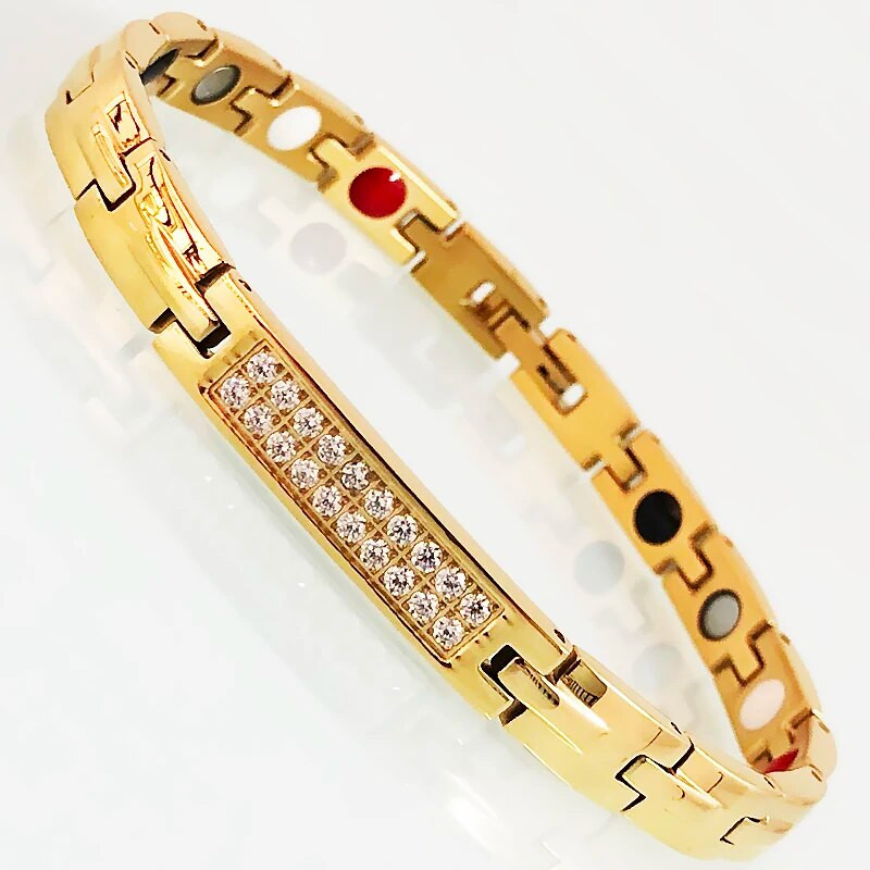 Zdravstvena njega 4 u 1 narukvica za magnetsku terapiju Narukvice za ruke od ružičastog zlata od nehrđajućeg čelika s kubičnim cirkonijem za žene, djevojčice 7 mm