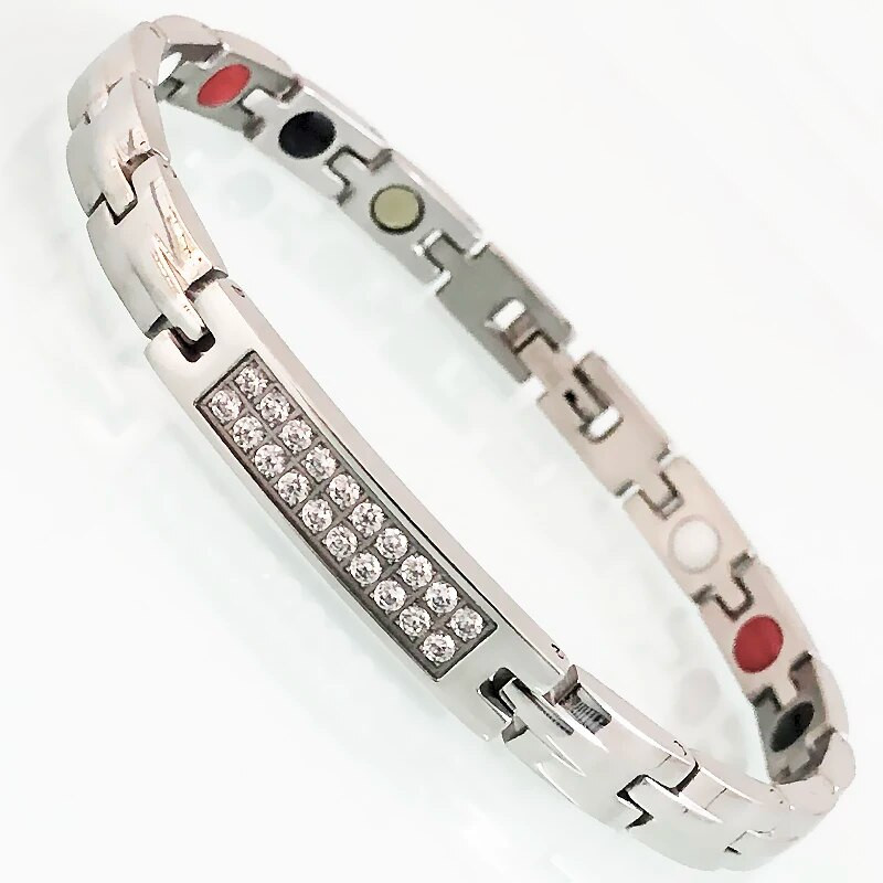 Zdravstvena njega 4 u 1 narukvica za magnetsku terapiju Narukvice za ruke od ružičastog zlata od nehrđajućeg čelika s kubičnim cirkonijem za žene, djevojčice 7 mm