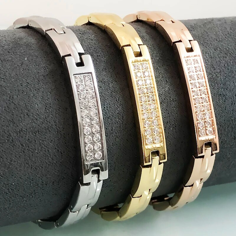 Zdravstvena njega 4 u 1 narukvica za magnetsku terapiju Narukvice za ruke od ružičastog zlata od nehrđajućeg čelika s kubičnim cirkonijem za žene, djevojčice 7 mm