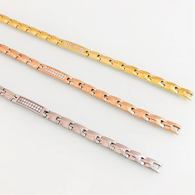 Zdravstvena njega 4 u 1 narukvica za magnetsku terapiju Narukvice za ruke od ružičastog zlata od nehrđajućeg čelika s kubičnim cirkonijem za žene, djevojčice 7 mm