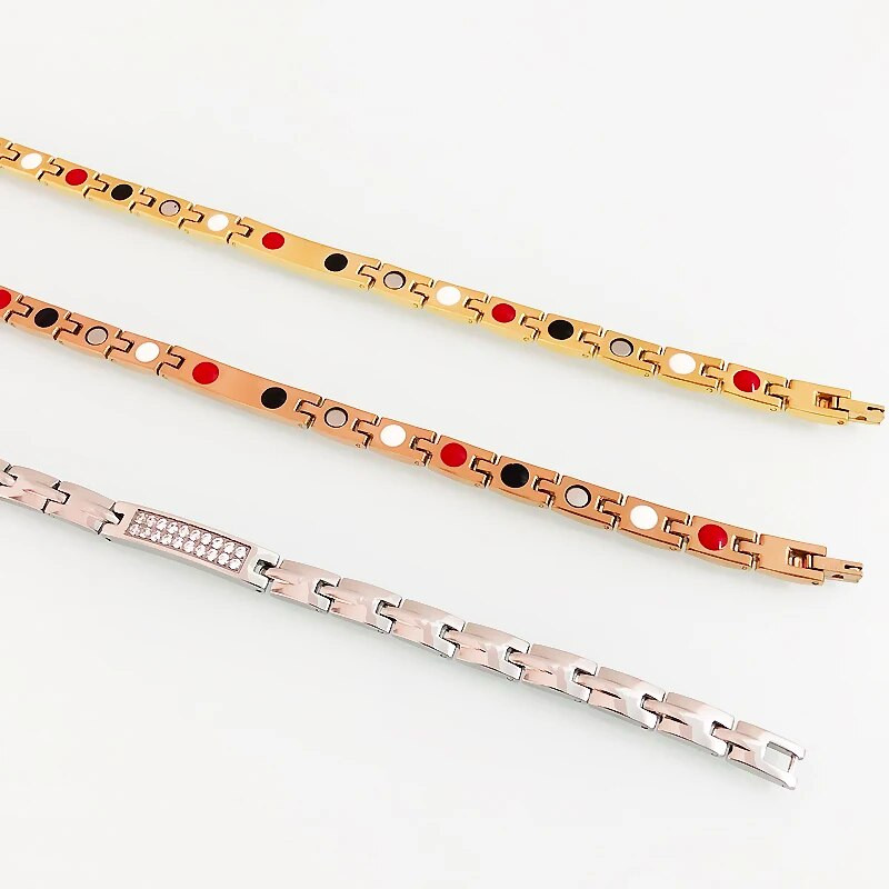 Zdravstvena njega 4 u 1 narukvica za magnetsku terapiju Narukvice za ruke od ružičastog zlata od nehrđajućeg čelika s kubičnim cirkonijem za žene, djevojčice 7 mm