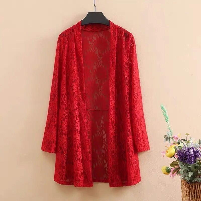 2022. gada pavasaris, rudens, vasara, lielizmēra sieviešu jakas ar garām piedurknēm sieviešu jakas Sieviešu mežģīnes, plāni topi Sieviešu šalles virsdrēbes