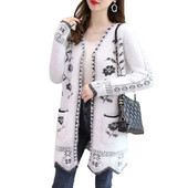 Jesen Zima Džemper Jakna Ženska Nova Moda Jacquard Gumbi Pletiva Kardigan Ženske Ležerne Ženske Džemper Jakne