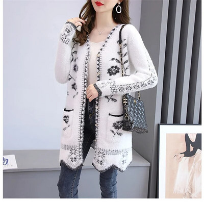 Jesen Zima Džemper Jakna Ženska Nova Moda Jacquard Gumbi Pletiva Kardigan Ženske Ležerne Ženske Džemper Jakne