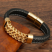 Zlatni lančić od nehrđajućeg čelika Muška kožna narukvica Modni luksuzni punk dodaci Muški nakit Veleprodaja Božićni dar za prijatelja