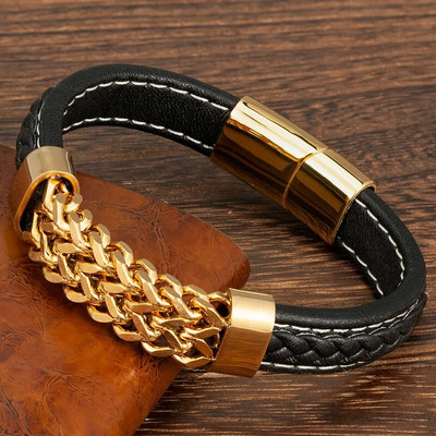 Zlatni lančić od nehrđajućeg čelika Muška kožna narukvica Modni luksuzni punk dodaci Muški nakit Veleprodaja Božićni dar za prijatelja