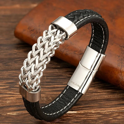 Zlatni lančić od nehrđajućeg čelika Muška kožna narukvica Modni luksuzni punk dodaci Muški nakit Veleprodaja Božićni dar za prijatelja