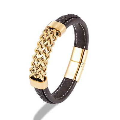 Zlatni lančić od nehrđajućeg čelika Muška kožna narukvica Modni luksuzni punk dodaci Muški nakit Veleprodaja Božićni dar za prijatelja