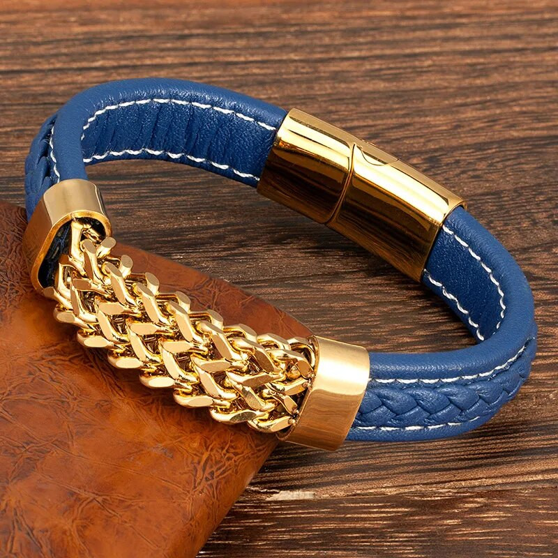 Zlatni lančić od nehrđajućeg čelika Muška kožna narukvica Modni luksuzni punk dodaci Muški nakit Veleprodaja Božićni dar za prijatelja