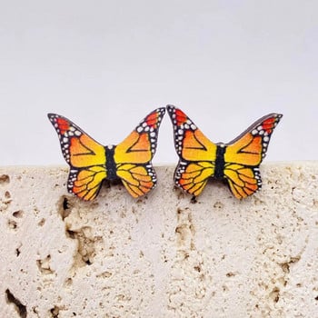 Нови модни кожени обеци с пеперуди, цветни кожени обеци с щампа на пеперуди и комплект дървени шипове за уши за жени бижута