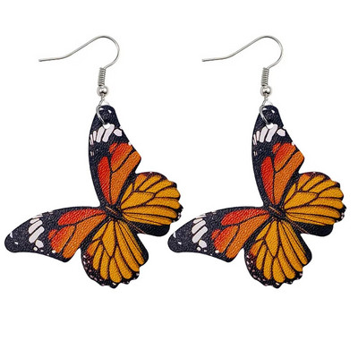 Nove modne kožne naušnice s leptirima Šarene kožne naušnice s otisnutim leptirima i set drvenih ušica za ženski nakit
