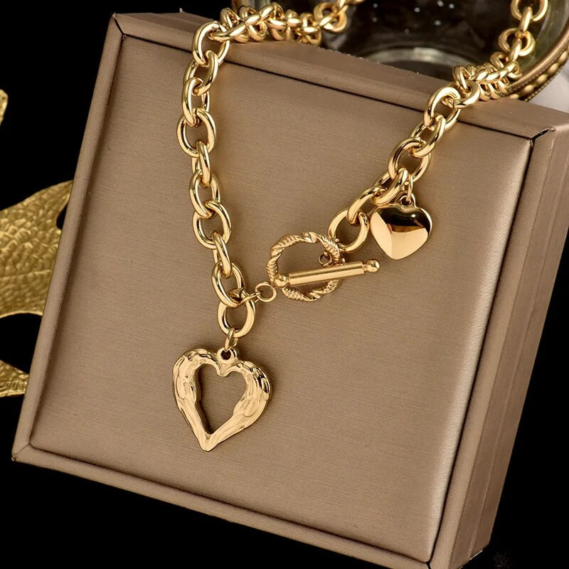 Korejska modna ogrlica s privjeskom s ljubavnim srcem i kopčom za žene Temperamentni lančić za ključnu kost Vjenčana zabava Nakit Poklon ogrlice