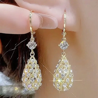 Luksusa rotaslietas sievietēm Cirkona caurdurti ūdens pilienu auskari sievietēm Bohēmijas temperamenta Eleganti Rhinestone Auskari pendientes