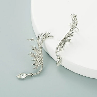 Egyetlen koreai angyalszárnyú strasszos fülbevaló fényes fúróívű fülbe akasztó csíptetős fülbevaló nőknek Szokatlan fülmandzsetta ékszerek