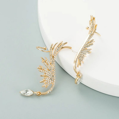 Egyetlen koreai angyalszárnyú strasszos fülbevaló fényes fúróívű fülbe akasztó csíptetős fülbevaló nőknek Szokatlan fülmandzsetta ékszerek