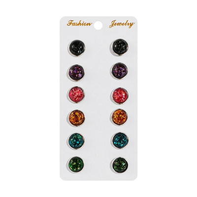 6 pāri 5 stili 12 mm kristāla apaļi drūzi auskaru komplekts Horse Eye Bling krāsaini dzirkstoši Rhinestone kniedes rotaslietas