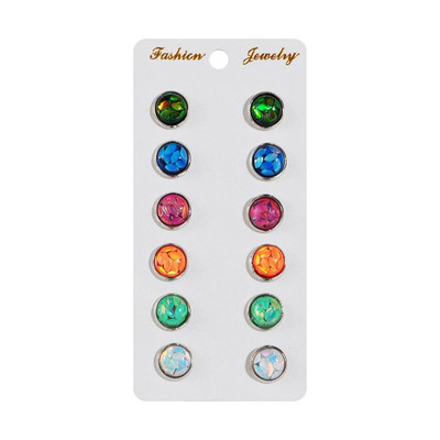 6 pāri 5 stili 12 mm kristāla apaļi drūzi auskaru komplekts Horse Eye Bling krāsaini dzirkstoši Rhinestone kniedes rotaslietas