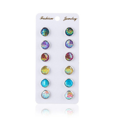 6 pāri 5 stili 12 mm kristāla apaļi drūzi auskaru komplekts Horse Eye Bling krāsaini dzirkstoši Rhinestone kniedes rotaslietas