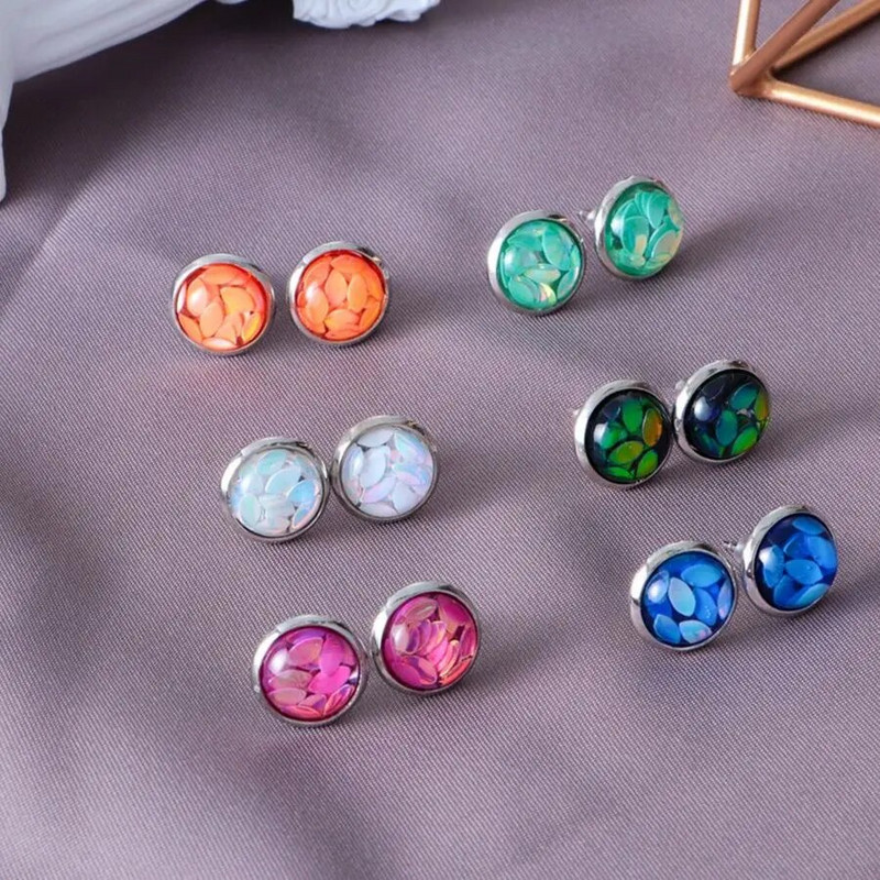 6 pāri 5 stili 12 mm kristāla apaļi drūzi auskaru komplekts Horse Eye Bling krāsaini dzirkstoši Rhinestone kniedes rotaslietas