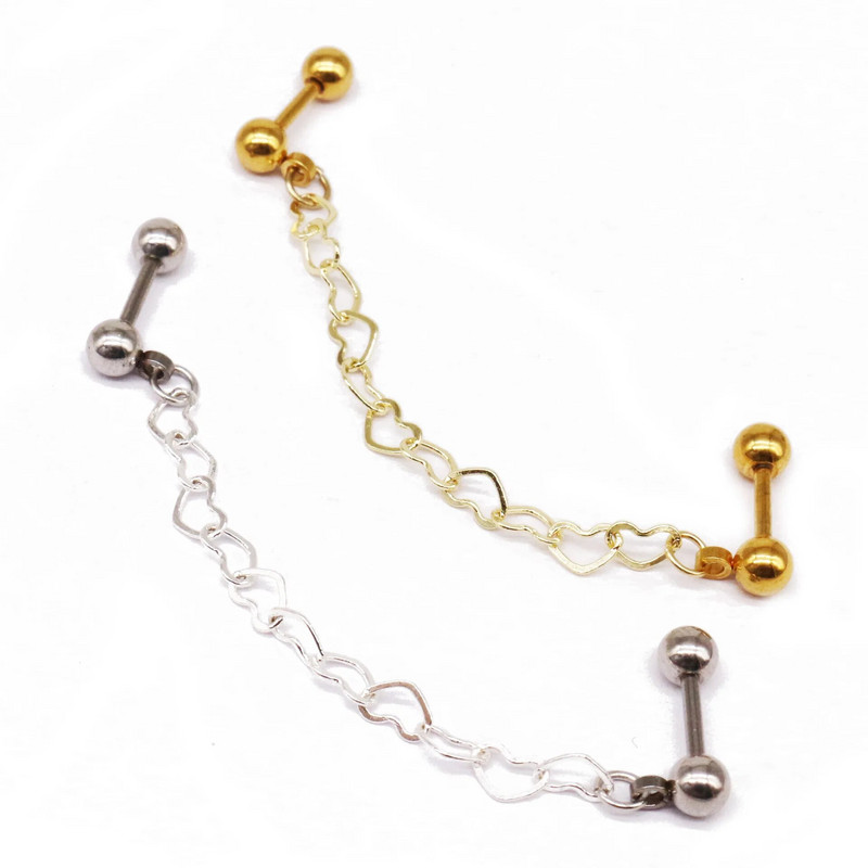 1 vnt. tuščiavidurė širdies grandinėlė, dviguba auskarų auskarų vėrimas iš nerūdijančio plieno Tragus Lobe Daith Conch Helix kūno papuošalai