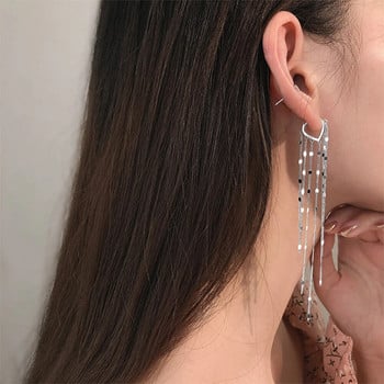 Луксозни дълги висящи обеци Естетична обеца с пискюл за жени Сребърен цвят Прости момичета Парти Подарък за годишнина Модни бижута