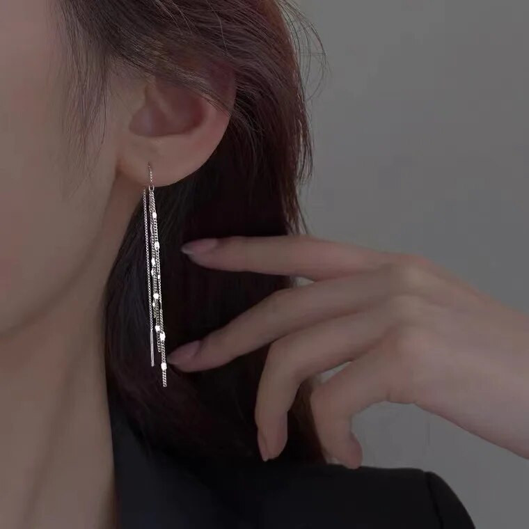 Luksuzne duge viseće naušnice, estetske naušnice s resicama za žene, srebrne boje, jednostavne djevojačke zabave, poklon za godišnjicu, modni nakit
