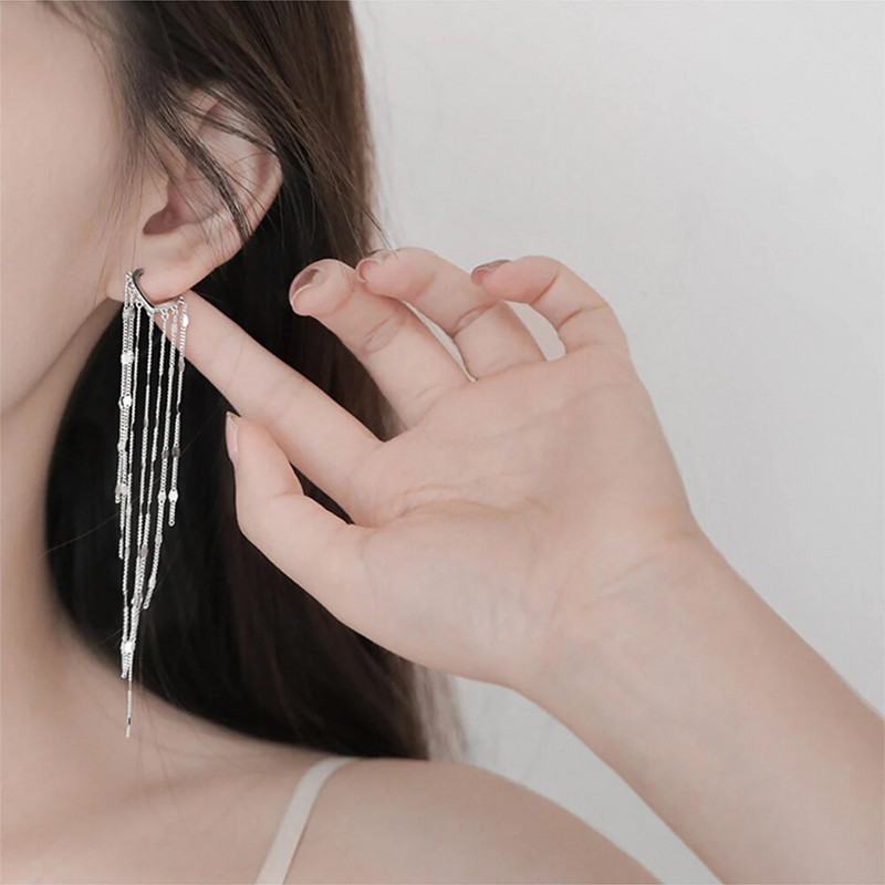 Luksuzne duge viseće naušnice, estetske naušnice s resicama za žene, srebrne boje, jednostavne djevojačke zabave, poklon za godišnjicu, modni nakit