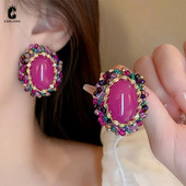 Srednjovjekovne vintage stilske kristalne akrilne ovalne geometrijske naušnice za žene Luksuzni modni nakit za zabave