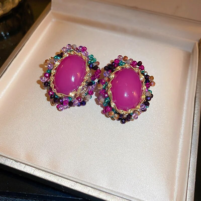 Srednjovjekovne vintage stilske kristalne akrilne ovalne geometrijske naušnice za žene Luksuzni modni nakit za zabave