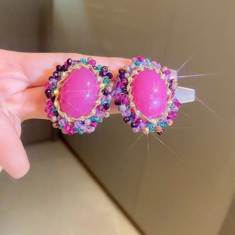 Srednjovjekovne vintage stilske kristalne akrilne ovalne geometrijske naušnice za žene Luksuzni modni nakit za zabave