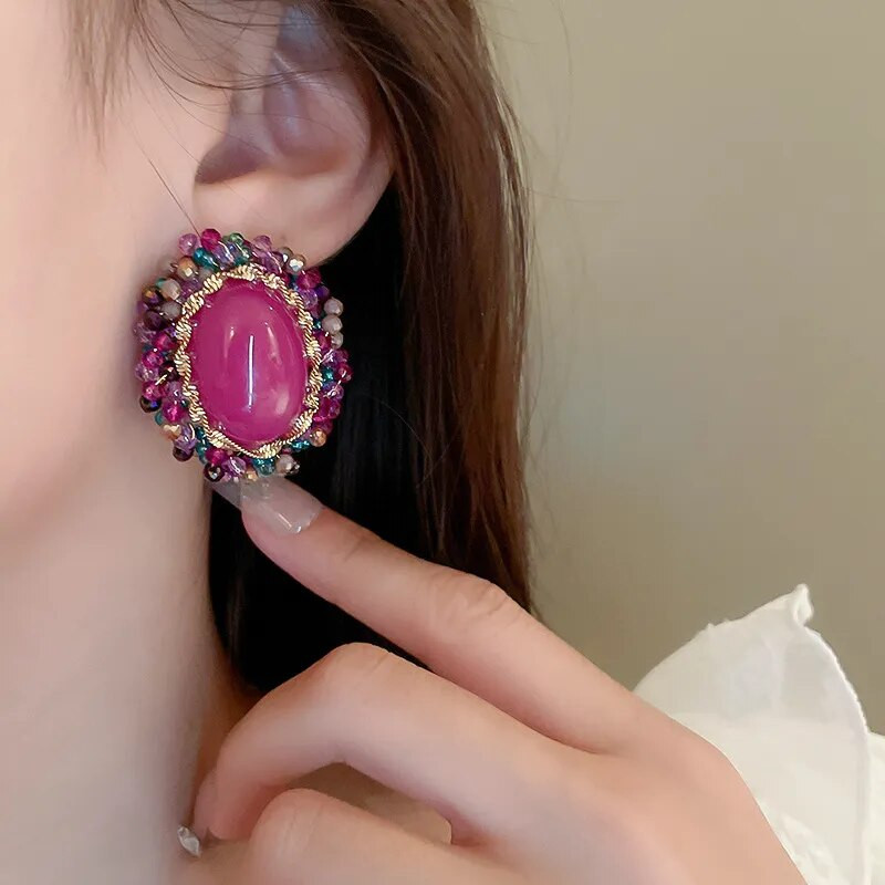 Srednjovjekovne vintage stilske kristalne akrilne ovalne geometrijske naušnice za žene Luksuzni modni nakit za zabave