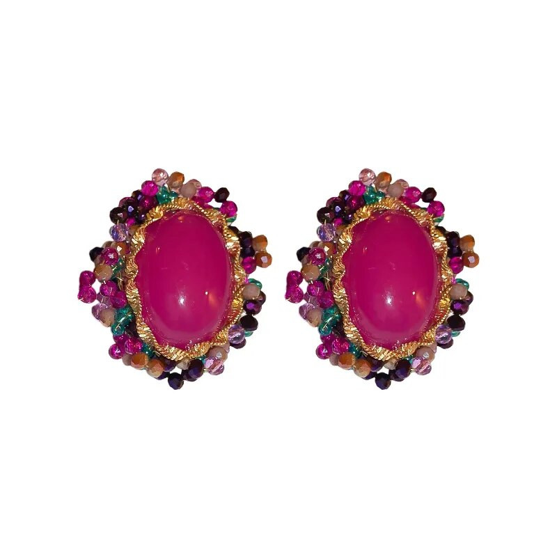 Srednjovjekovne vintage stilske kristalne akrilne ovalne geometrijske naušnice za žene Luksuzni modni nakit za zabave