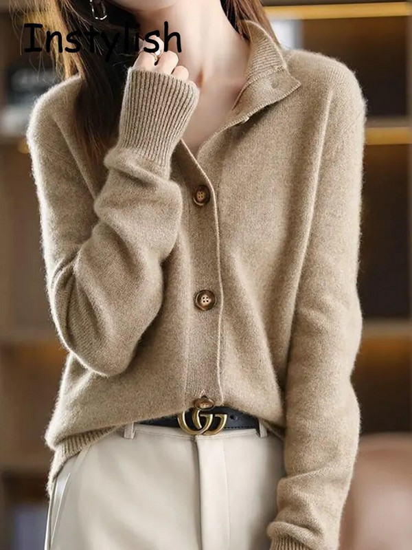 Elegantni luksuzni pleteni kardigan, ženski vintage Harajuku džemper s gumbima, zimski labavi preveliki pulover, pletene majice Ulična odjeća Y2K