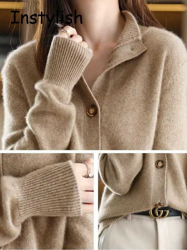 Elegantni luksuzni pleteni kardigan, ženski vintage Harajuku džemper s gumbima, zimski labavi preveliki pulover, pletene majice Ulična odjeća Y2K