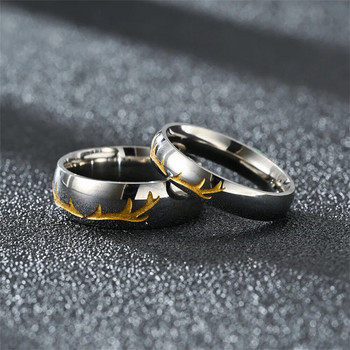 Изящни модни пръстени за двойка Елени с животни Коледни подаръци от неръждаема стомана Годежни сватбени бижута за мъже Женски пръстени