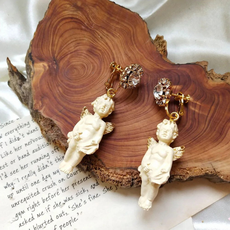 Kreativne ženske naušnice Gotički Kupid anđeoski privjesak Viseće naušnice Vintage u obliku bebe s kristalnim nakitom Viseće naušnice Pokloni