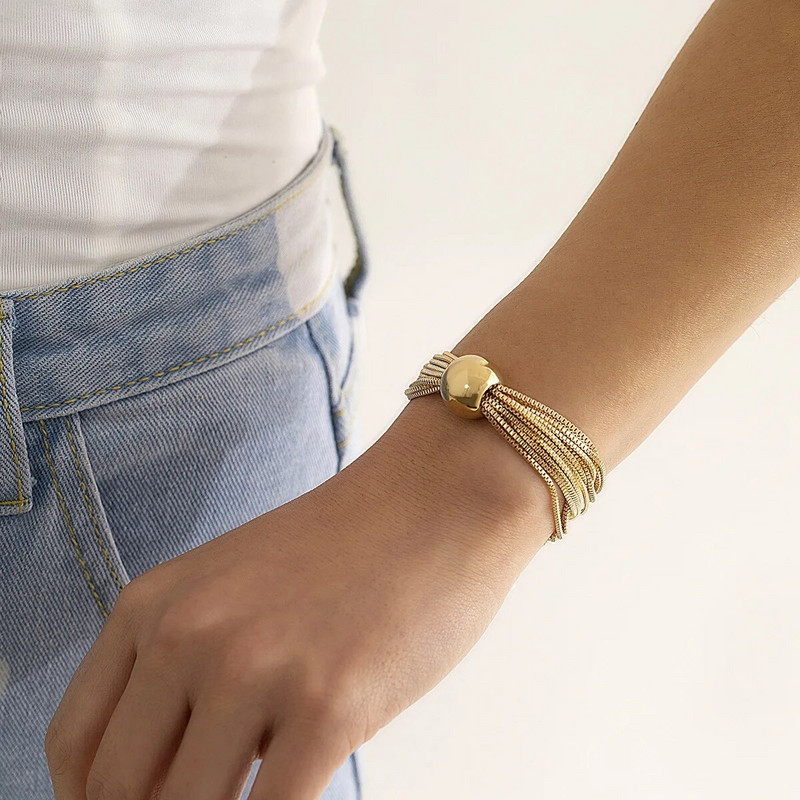 Višeslojna gotička upletena zdepasta lančana narukvica za žene Vintage narukvica s privjeskom s velikom loptom Pretjerani nakit Steampunk dar